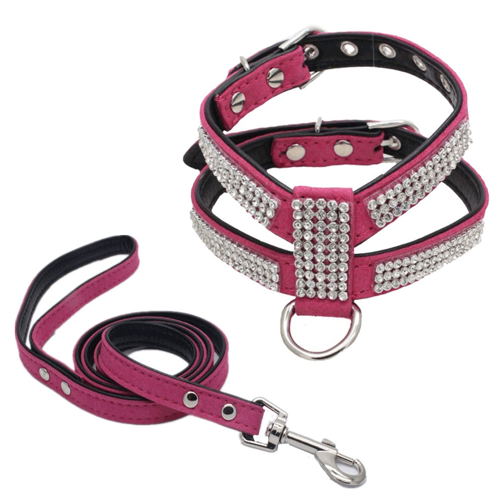 Shiny Rhinestone Pet Chest Harness Dog Leash